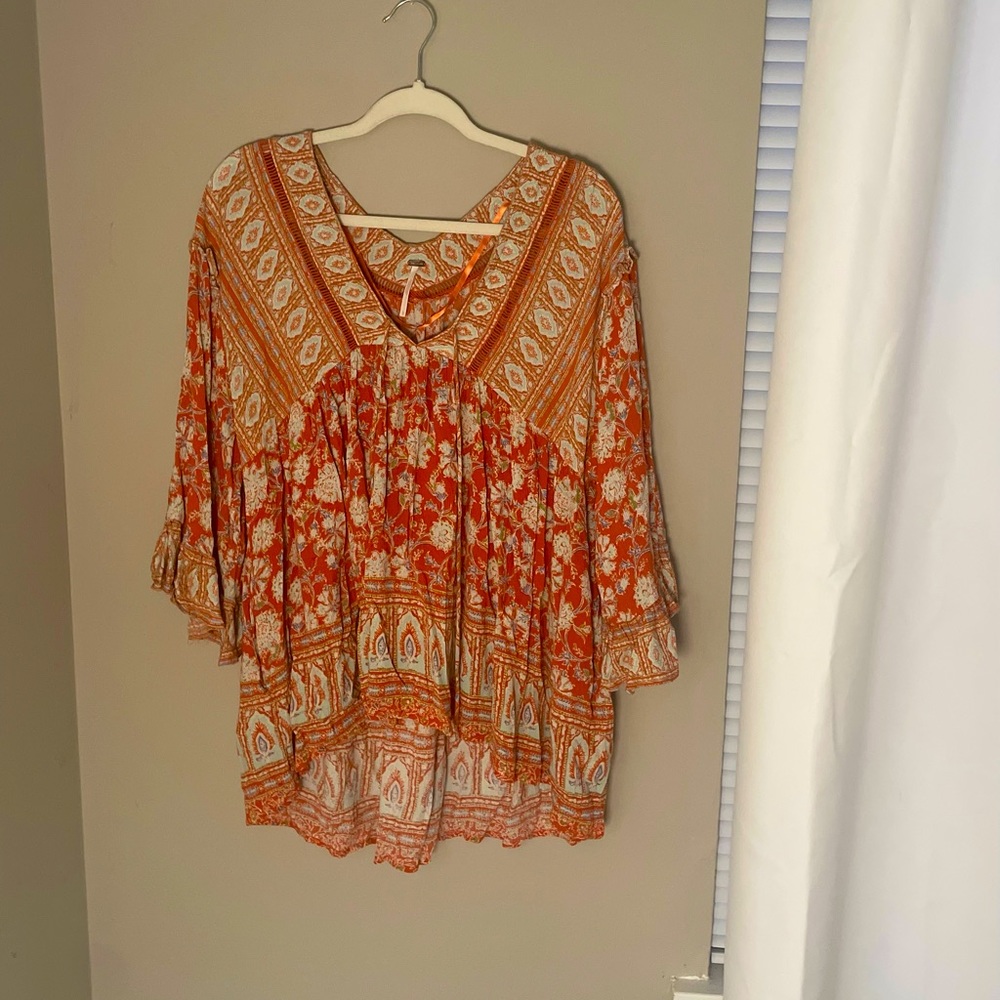 Free People orange printed tunic beach coverup